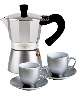 Tognana Caffettiera 2 Tz Argento My coffee Silver Con Tazze e Piattini
