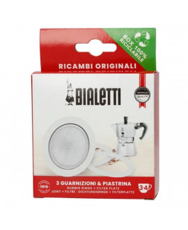 Bialetti Ricambio 3 Guarnizioni Originale E Filtro Per Moka 3 o 4...