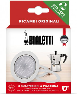 Bialetti Ricambio 3 Guarnizioni Originale E Filtro Per Moka 9 Tazze