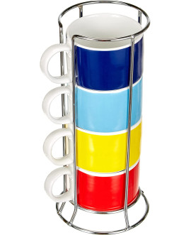 Bialetti Set 4 Tazze Cappuccino Impilabili Multicolore In Porcellana