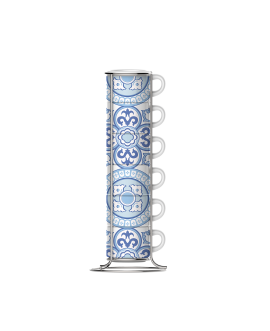 Bialetti Set 6 Tazzine Caffe Impilabili Azzurro Nuova collezione...